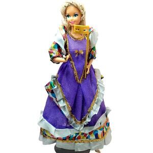 1990 VNTG Costume Ball Barbie Restyled Heavy Pink & Green Eyeshadow W/Aqua Eyes